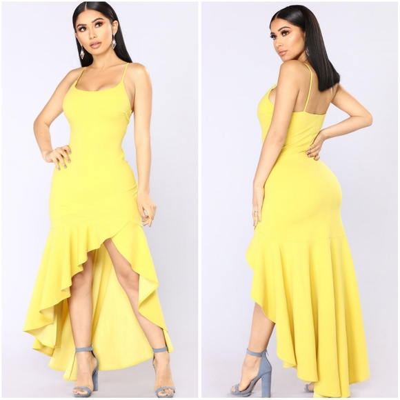 yellow maxi dress with split